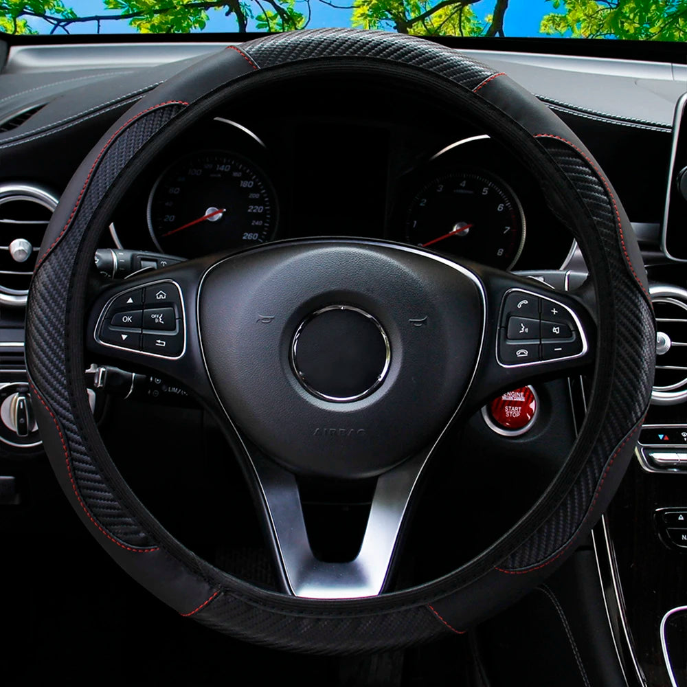 Steering Wheel Cover Carbon Fiber Leather Car without Inner Ring