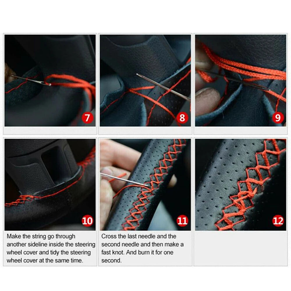 Steering Wheel Cover DIY Leather Braiding Cover Universal Lace Up