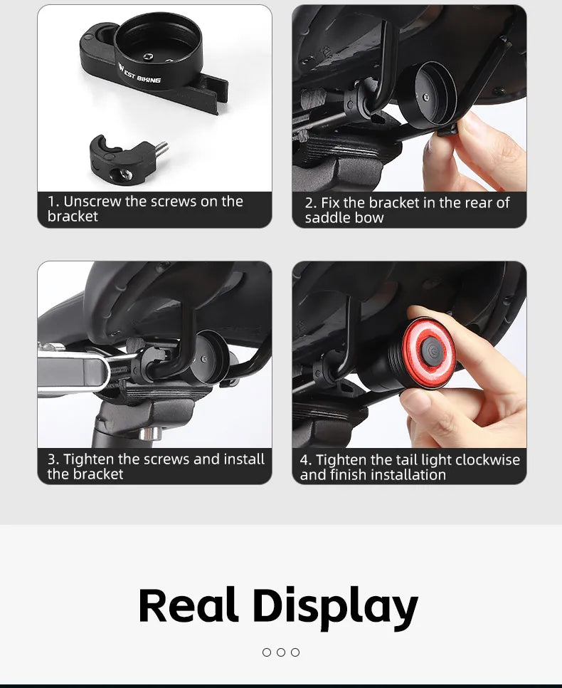 WEST BIKING Bike Tail Light Smart Sensing MTB Road Bike Rear Light  IPX6 Waterproof Type-C Charging Taillight Cycling Accessory