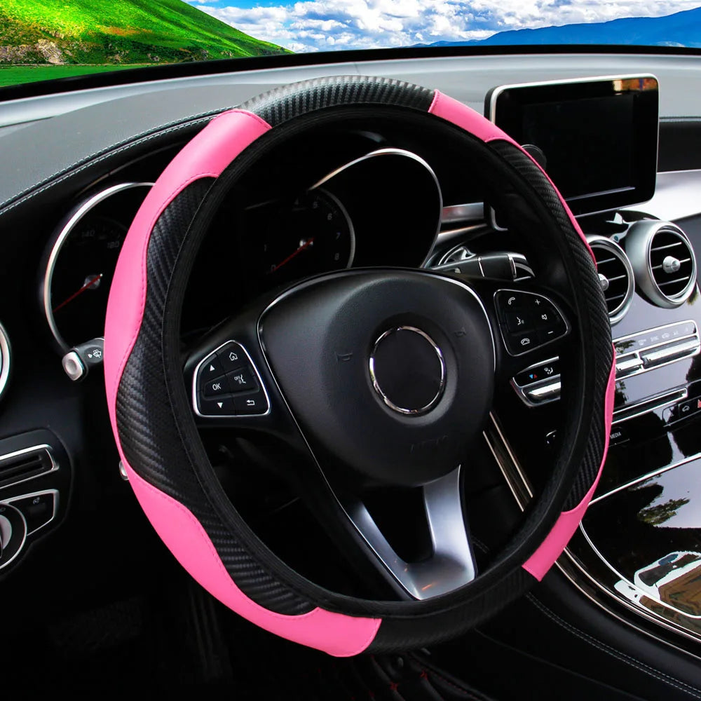 Car Steering Wheel Cover Breathable Anti Slip PU Leather Steering Covers