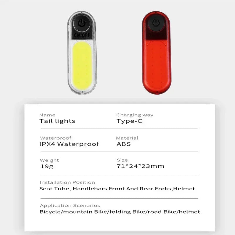 BUCKLOS Bike Light COB Front Rear Bicycle Lights LED Rechargeable Mountain Road Bicycle Lamp MTB Tail Light Cycling Flashlight