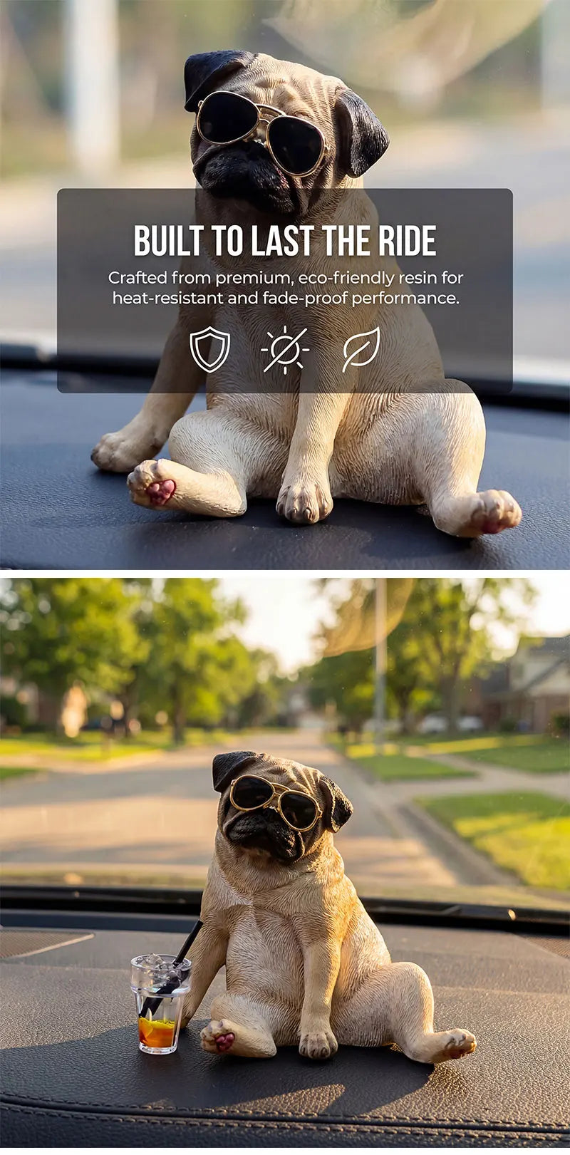 Cool Pug Car Dashboard Ornament Resin Dog Figurine Cute Auto Interior Decor for Premium Automotive Accessory