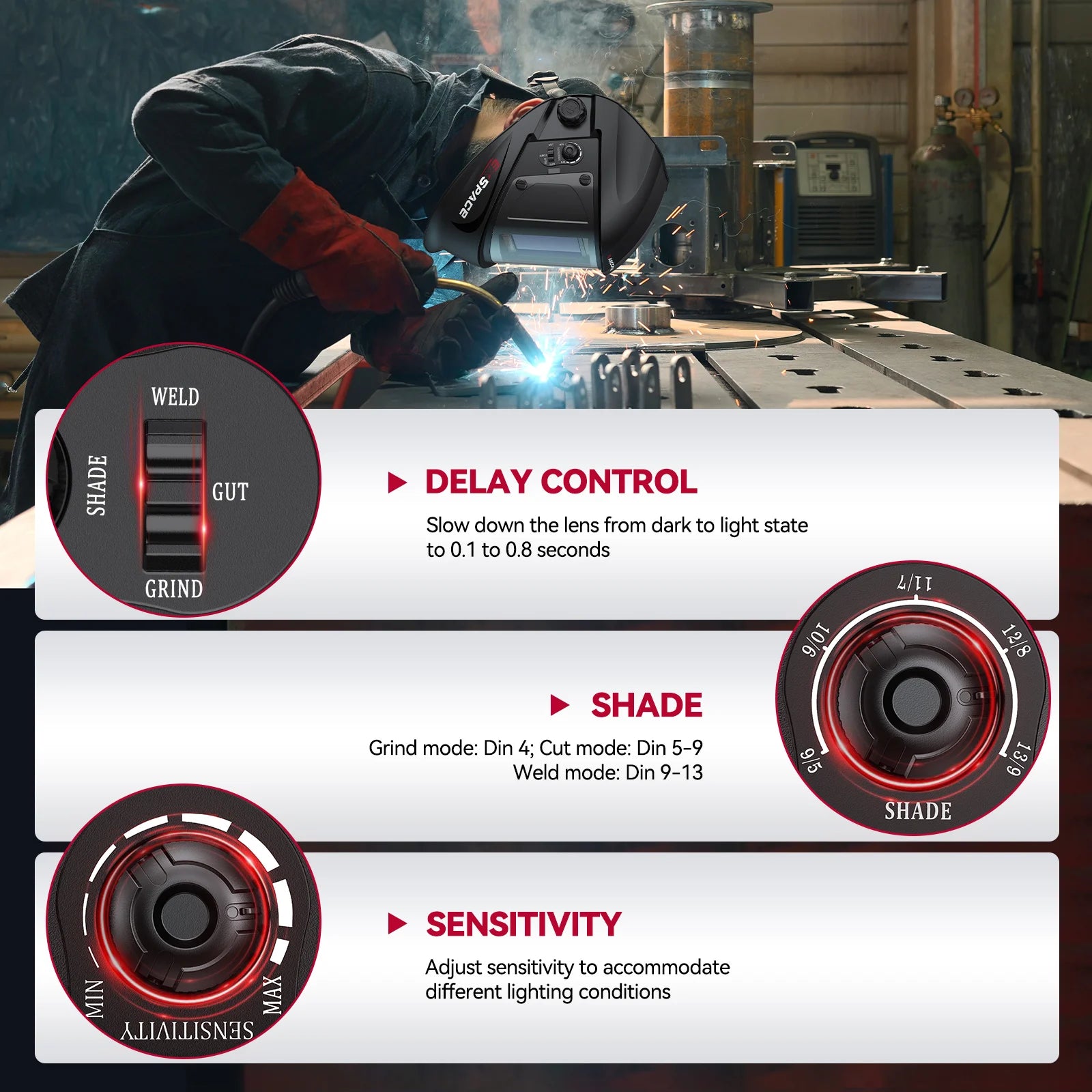 ARCCAPTAIN Auto Darkening Welding Helmet 1/1/1/1 Large Viewing 4 Arc Sensor Solar Power Welding Mask For ARC MIG MAG TIG CUT