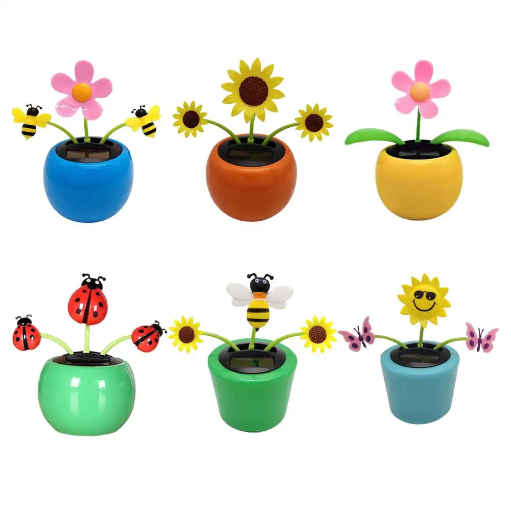 Solar Toy Sunflower Ornaments Dancing Flowers Powered Car Dashboard Automatic Premium Automotive Accessory