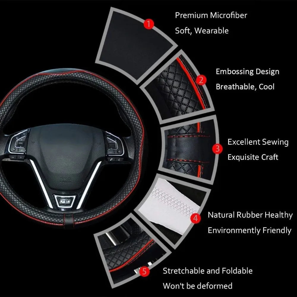 Car Steering Wheel Cover, Anti-Slip, Safety, Soft, Breathable, Heavy Duty