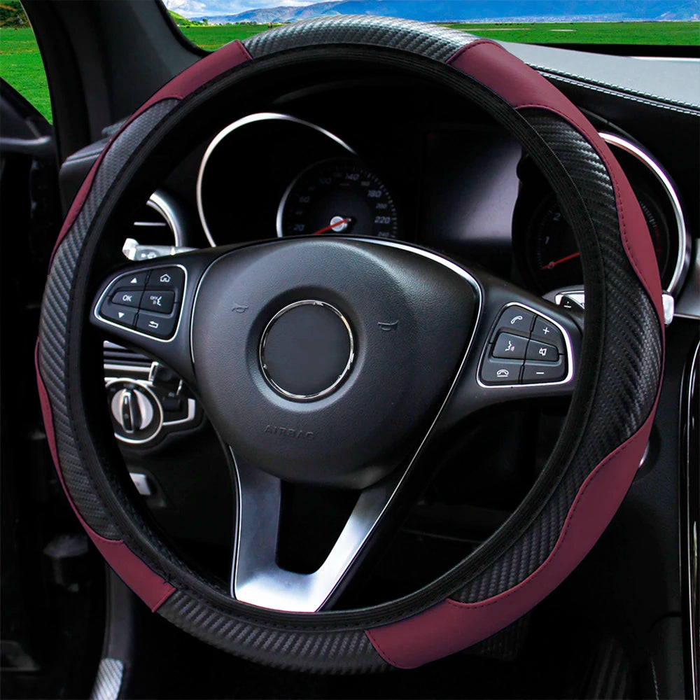 Steering Wheel Cover Carbon Fiber Leather Car without Inner Ring