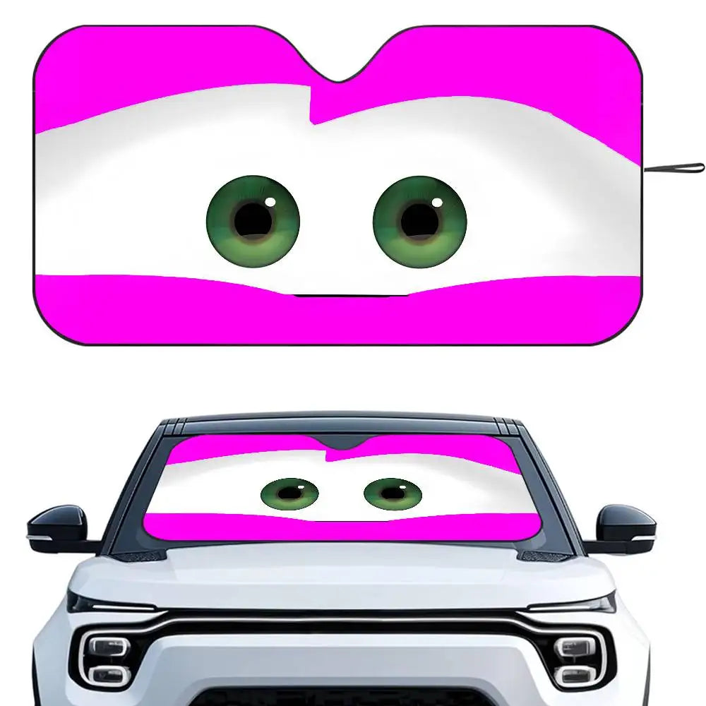 Cartoon Car With Cute Eyes Car Sun Shade Windshield Foldable Three-layer