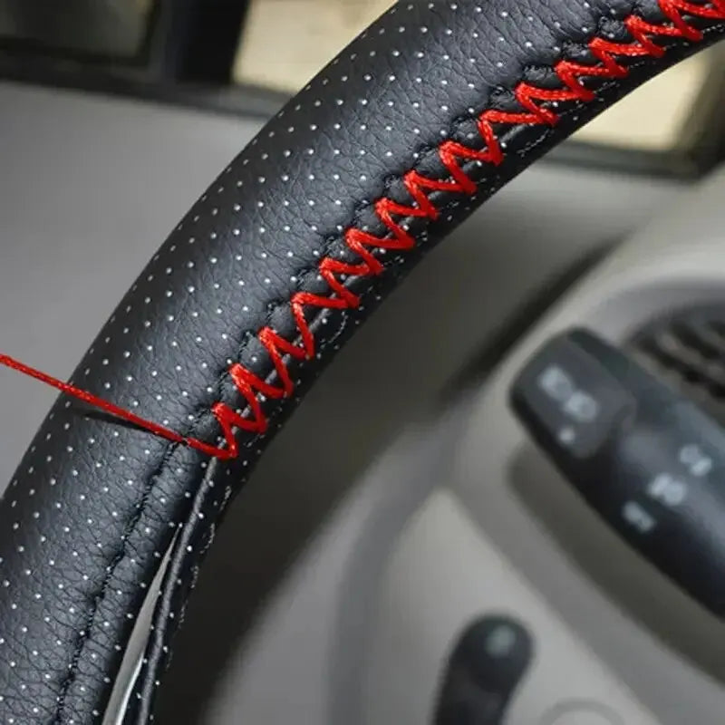 Universal Leather Car Steering Wheel Stitch On Wrap Cover Fit for 38cm 14" DIY
