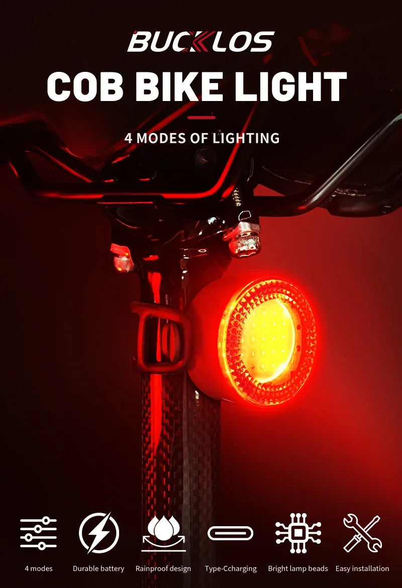 BUCKLOS Bike Light COB Front Rear Bicycle Lights LED Rechargeable Mountain Road Bicycle Lamp MTB Tail Light Cycling Flashlight
