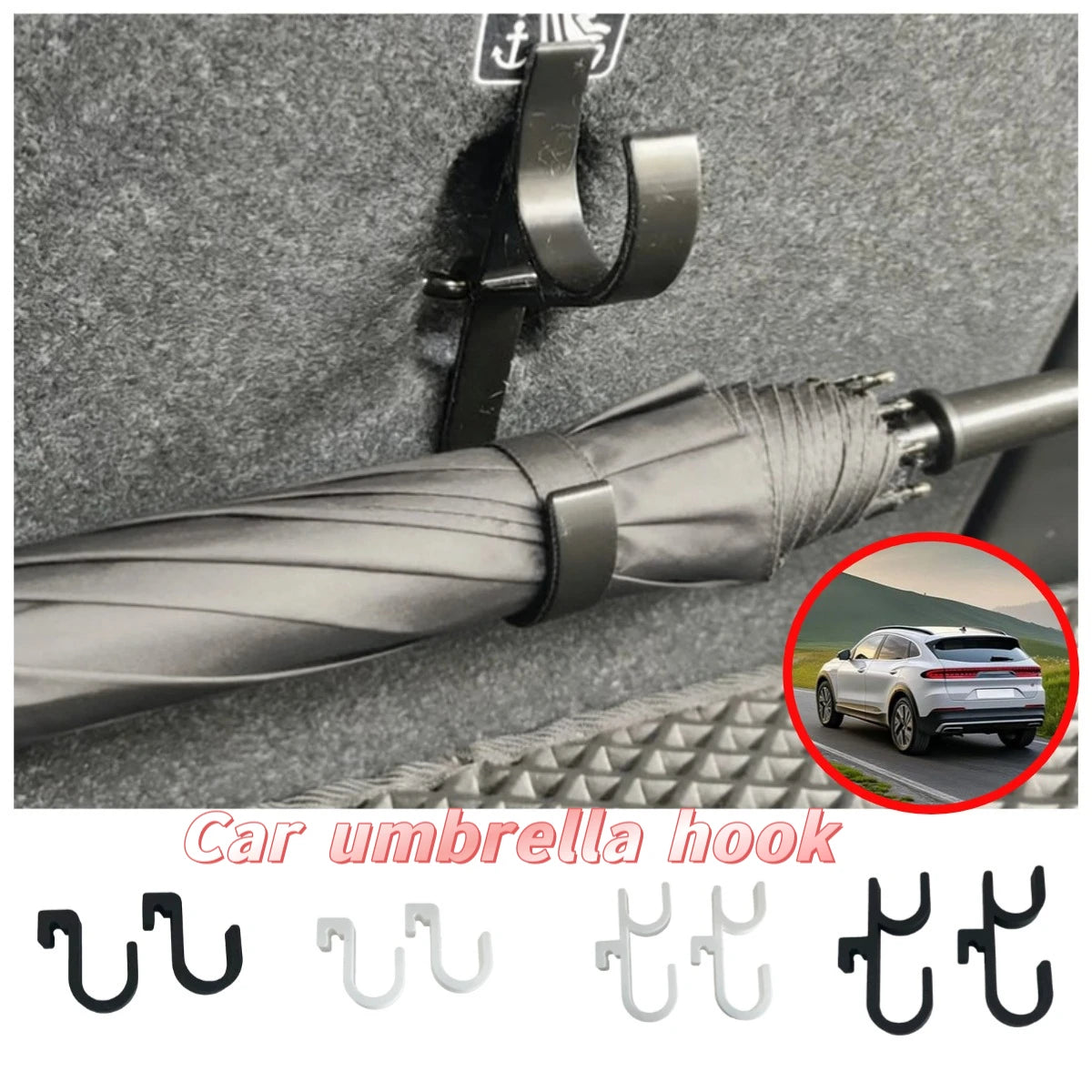 2/4PCs Car Umbrella Holder Trunk Hook Mount Towel Hooks Universal Bracket Stand