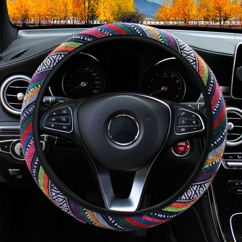 Steering Wheel Cover Breathable Cotton-Like Fabric Rimless Car Decoration