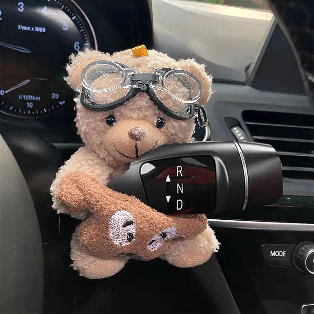 Cute Bear Car Gear Shift Decoration Plush Doll Turn Signal Wiper Rearview Mirror Premium Automotive Accessory