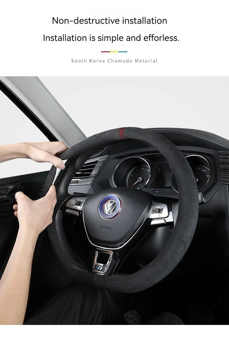 Suede Steering Wheel Cover for All Seasons Auto Ultra-thin Non-slip