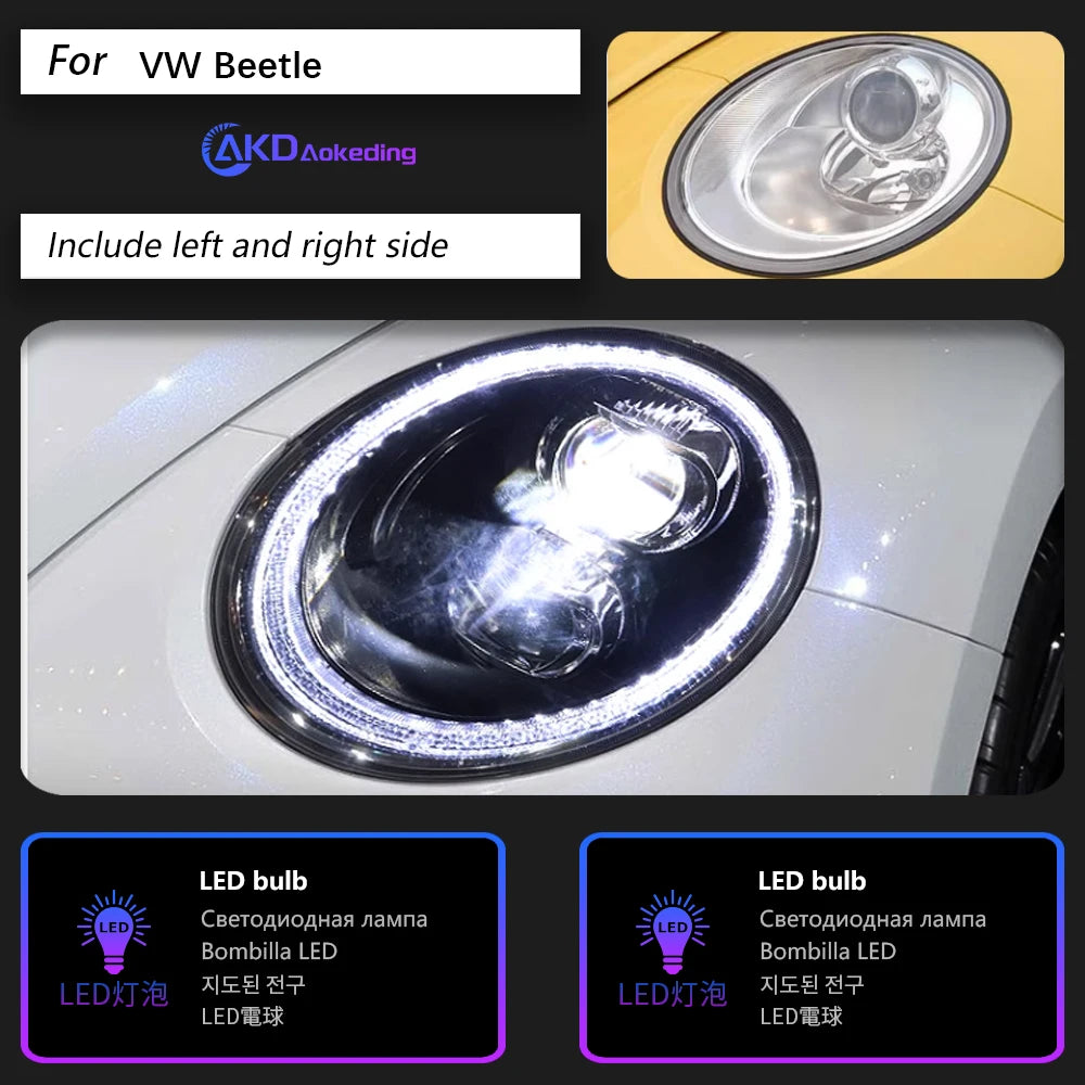 AKD Head Lamp for VW Beetle LED Headlight 2006-2021 Headlights Beetle DRL Turn Signal High Beam Angel Eye Projector Lens
