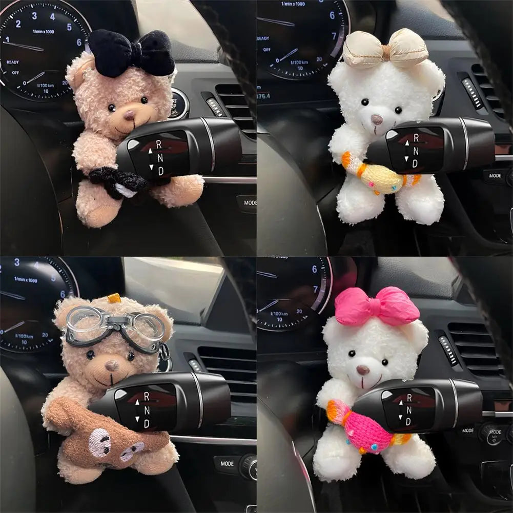 Cute Bear Car Gear Shift Decoration Plush Doll Turn Signal Wiper Rearview Mirror Premium Automotive Accessory