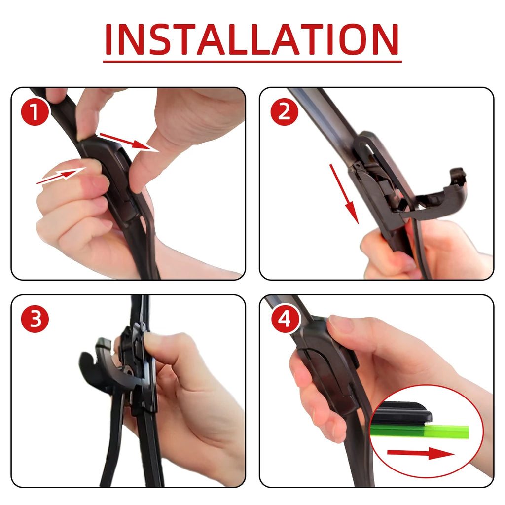 Car Windshield Wiper Blades Hook Universal Soft Rubber Frameless Bracketless Premium Automotive Accessory