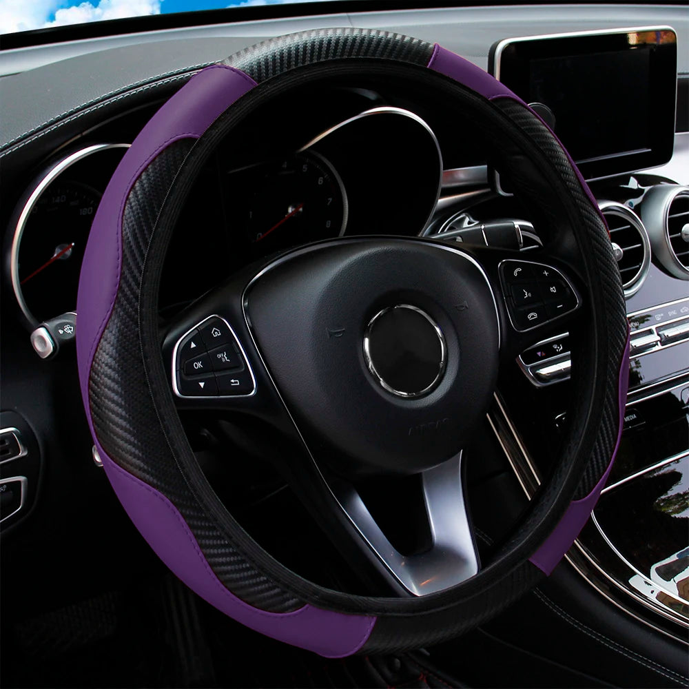 Steering Wheel Cover Carbon Fiber Leather Car without Inner Ring