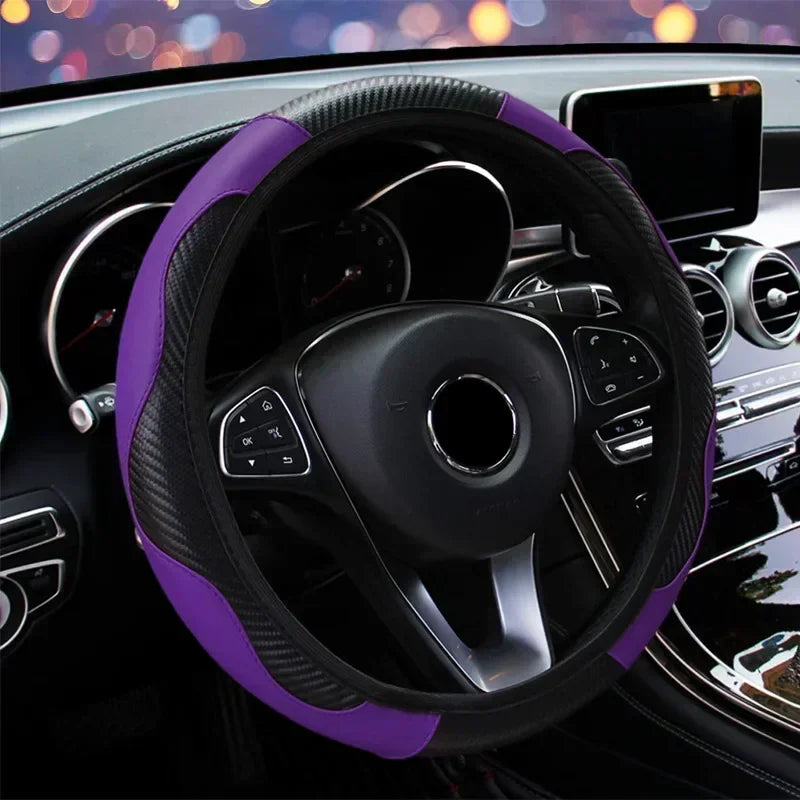Leather Car Steering-wheel Cover 37CM-38CM Car-styling Interior Accessories