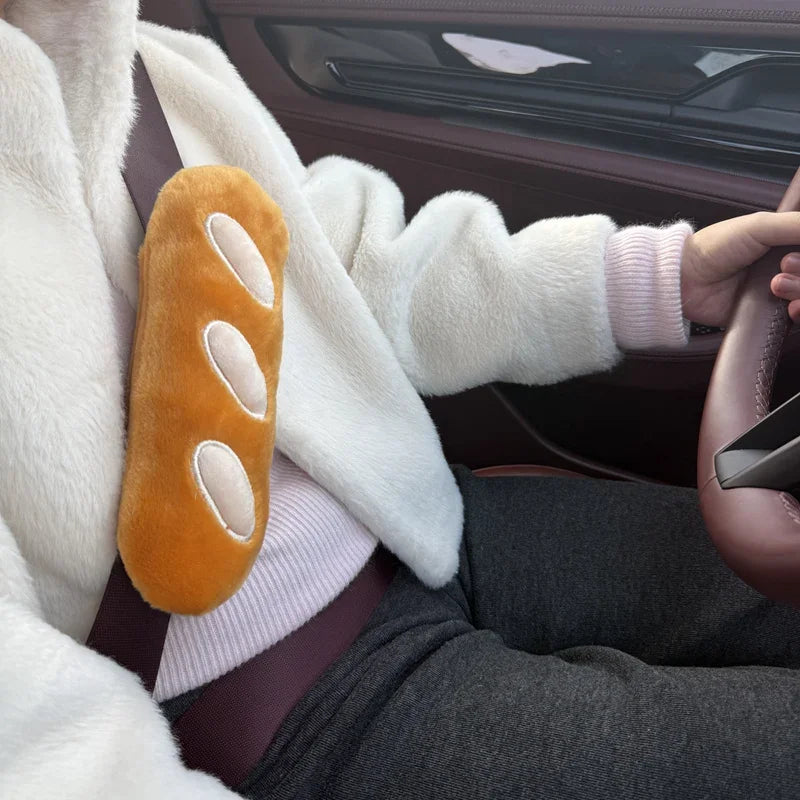 Cute Croissant Car Headrest Neck Pillow Plush Bread Seat Belt Cover Head