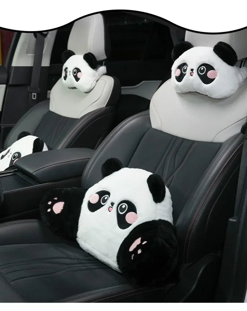 Car Headrest Neck Protection Pillow Cute Plush Panda Backrest in the Lumbar