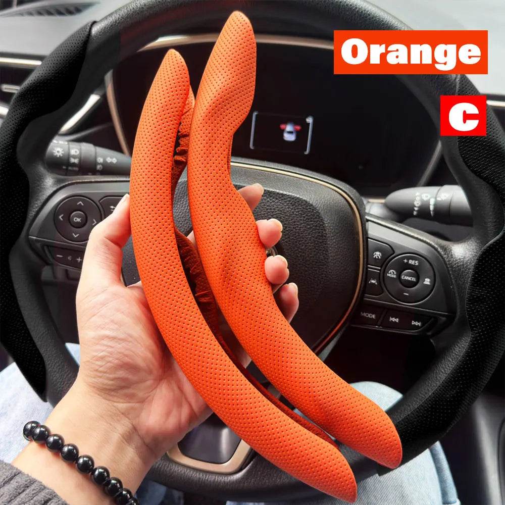 Universal D-shaped Round Car Steering Wheel Cover Ventilation hole Leather