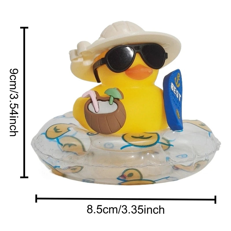 New! Car Dashboard Ornaments Summer Little Yellow Duck Coconut Skateboard Hat Premium Automotive Accessory