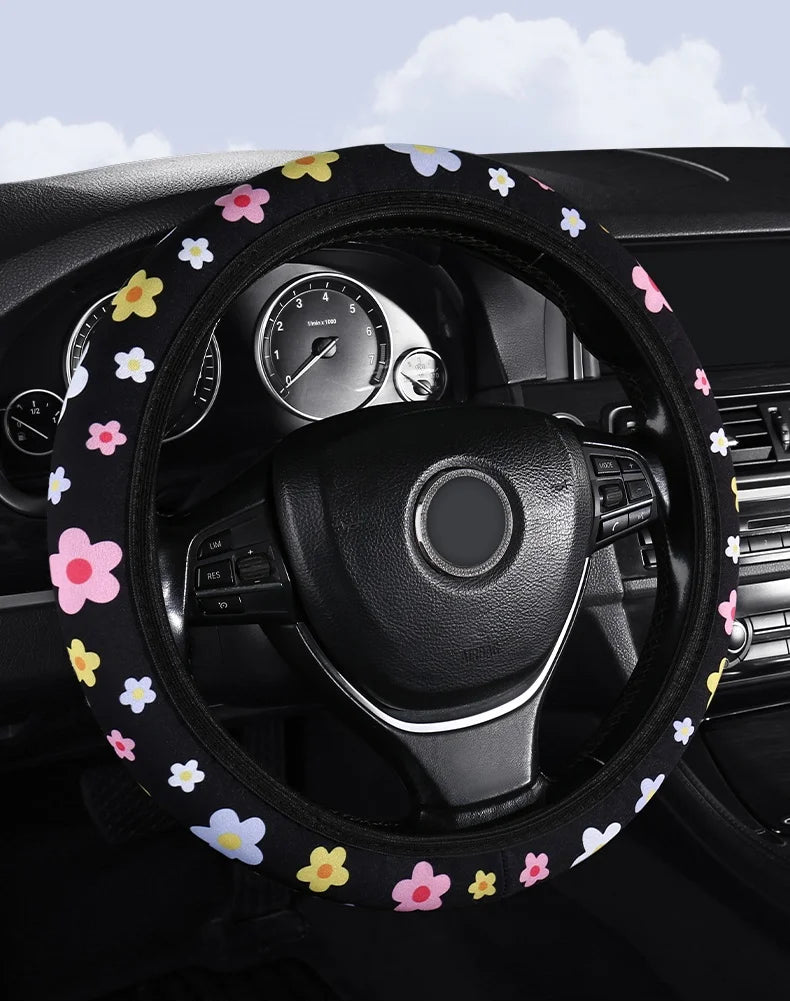 Car Steering Wheel Cover Flowers Print Anti-slip Universal Auto Steering Wheel
