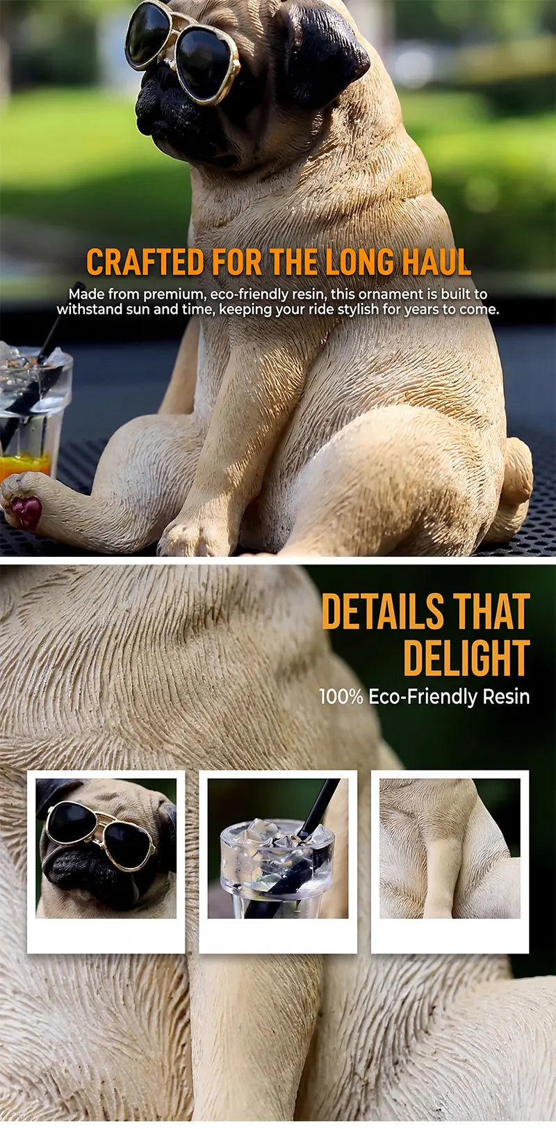 Cool Pug Car Dashboard Ornament Resin Dog Figurine Cute Auto Interior Decor for Premium Automotive Accessory