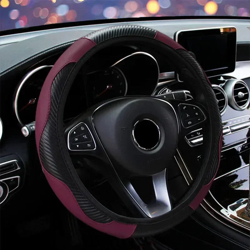 Leather Car Steering-wheel Cover 37CM-38CM Car-styling Interior Accessories