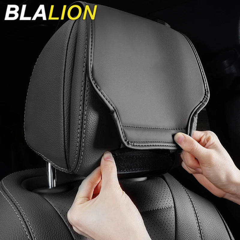 BLALION Premium Car Headrest Cover Universal Leatherette Neck Support Protector