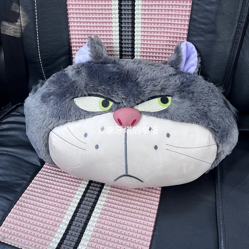 Cute Lucifer Cat Headrest Seat Belt Cover Cartoon Stuffed Anime Cinderella Bad