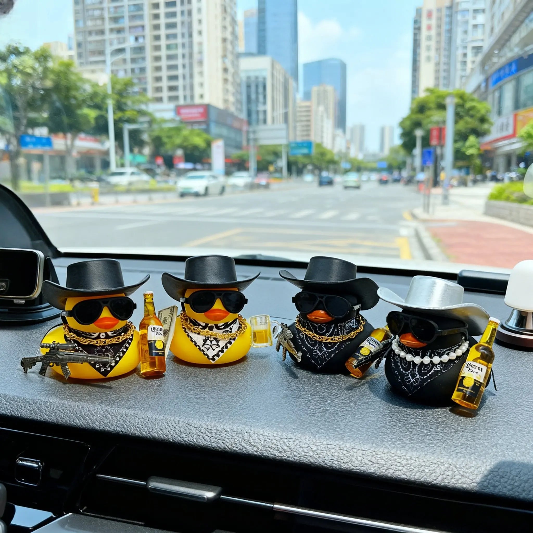 Cool Cowboy Duck Car Dashboard Decor, Funny Ornament with Hat & Accessories, Premium Automotive Accessory