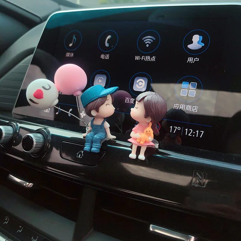 Cute Cartoon Couples Car Decoration Accessories Romantic Figurines Balloon Premium Automotive Accessory