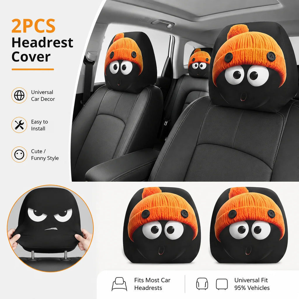 Funny Car Headrest Cover Elastic Slip On Seat Protector Mystery Interior Auto