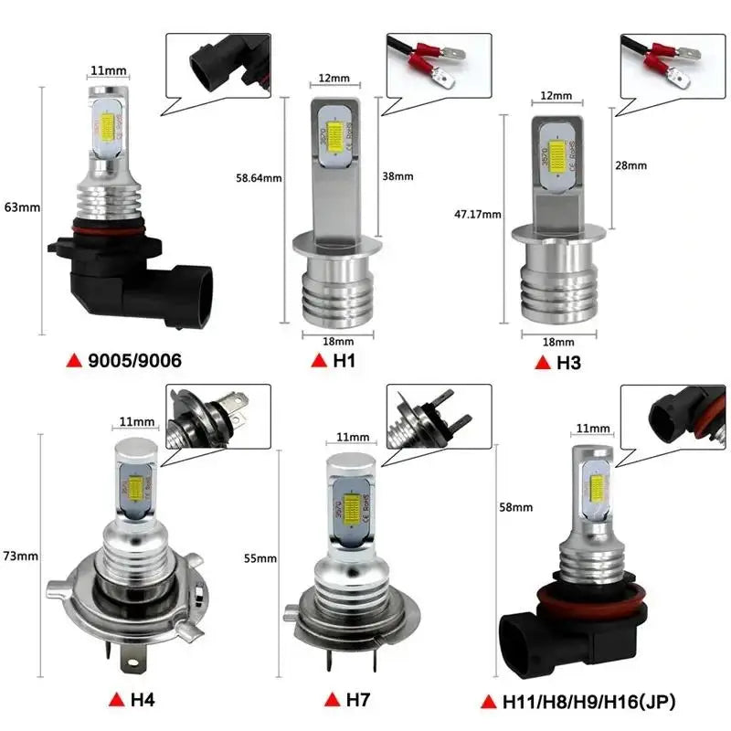 2PCS H4 H7 H11 LED Fog & Headlight Bulbs, 20000LM 6000K 12V, Compatible with H8 H9 H1 H3 9005 HB3 9006 HB4 for Driving Lamps