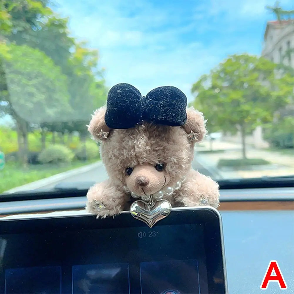 Car Decoration Interior Bear Screen Ornaments Plush Cartoon Cute Center Console Premium Automotive Accessory