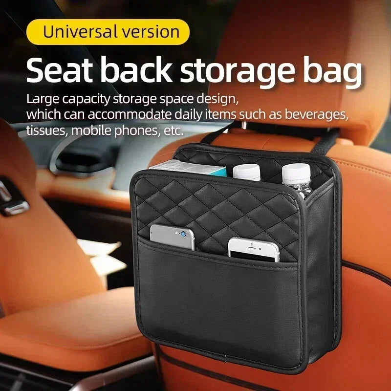 Multifunctional Car Seat Storage Bag Leather Auto Organizer Garbage Interior
