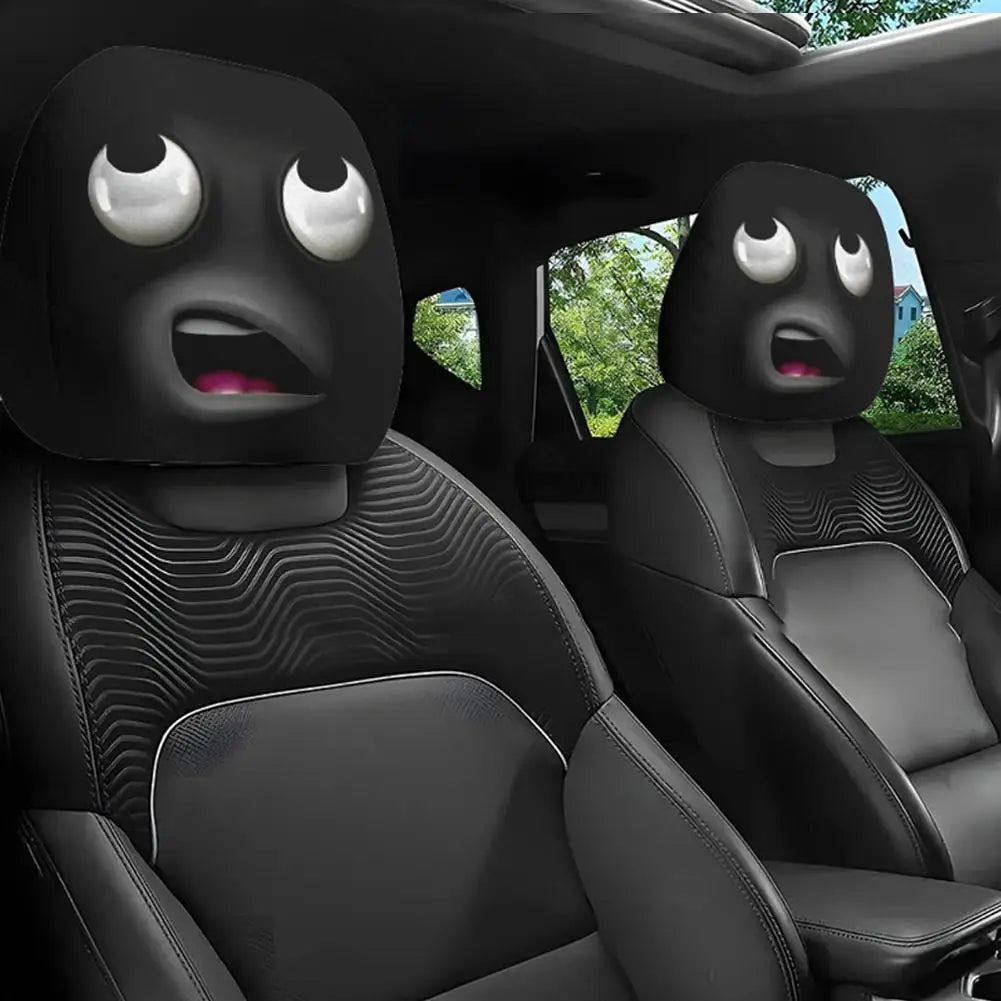 1 Pair Universal Funny Car Headrest Cover Decor Big-eyed Cartoon Print Interior