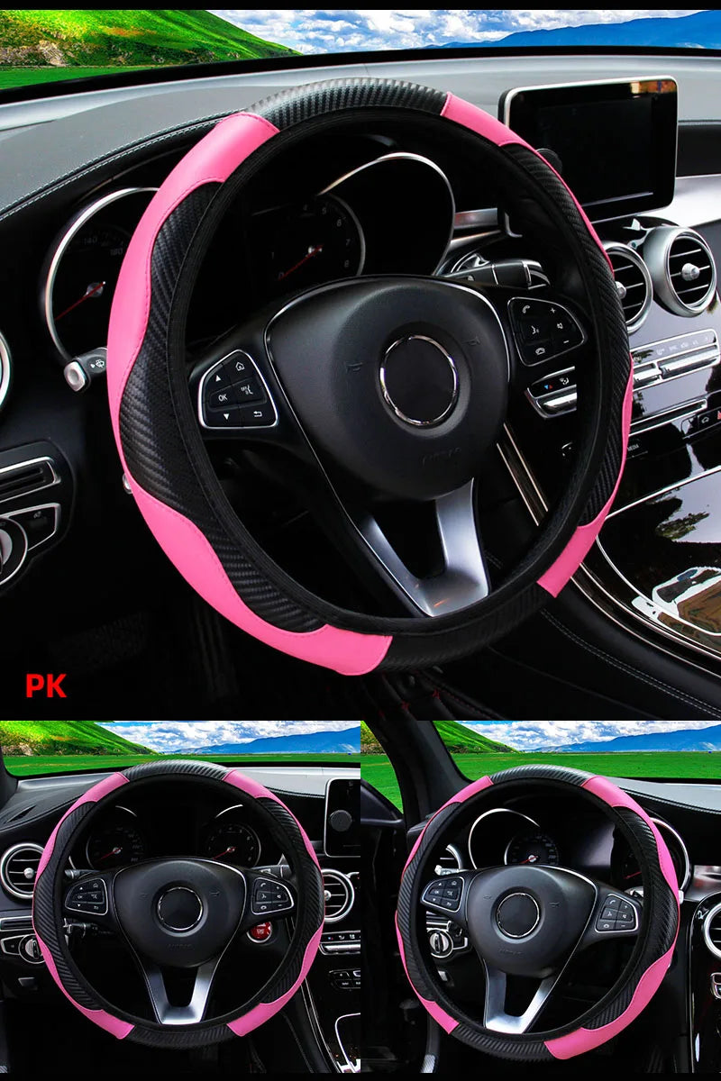 Car Steering Wheel Cover Breathable Anti Slip PU Leather Steering Covers