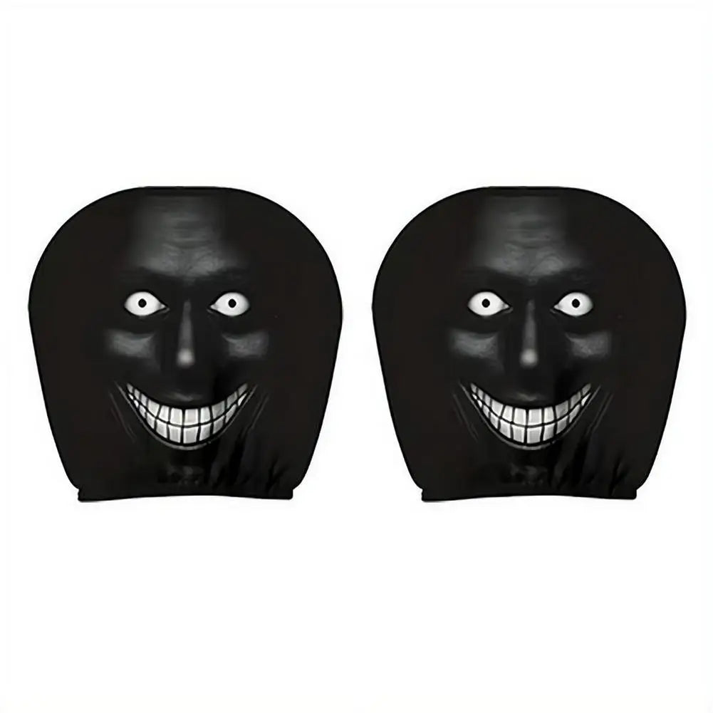 2pcs Horror Face Print Car Headrest Covers Elastic Fit Lightweight Washable