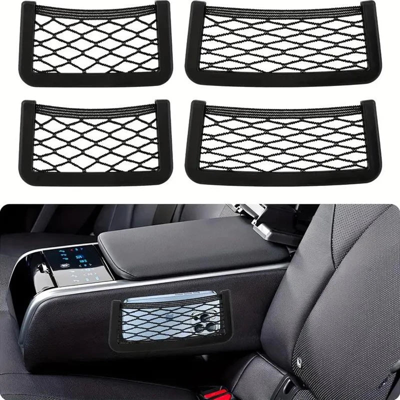 Car Storage Bag Nets Adhesive Auto Seat Organizer Door Side Net Pocket Interior