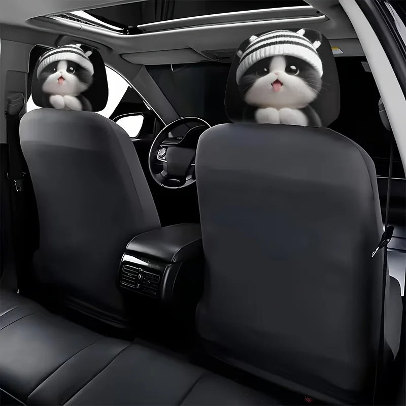 2 pcs Cute Striped Knitted Kitty Cat Car Headrest Covers Polyester Universal