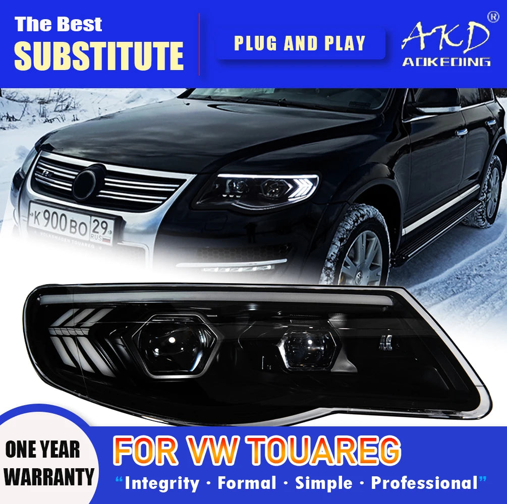 AKD Head Lamp for VW Touareg LED Headlight 2007-2010 Headlights Touareg DRL Turn Signal High Beam Angel Eye Projector Lens