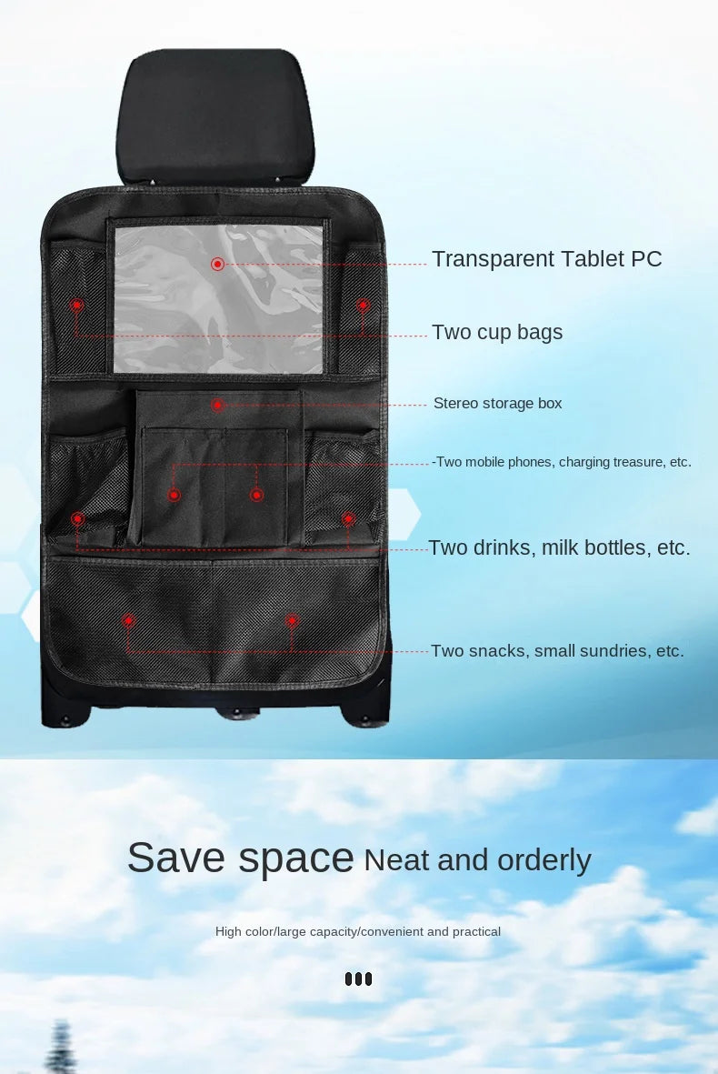 Car Backseat Organizer with Touch Screen Tablet Holder Auto Storage Pockets
