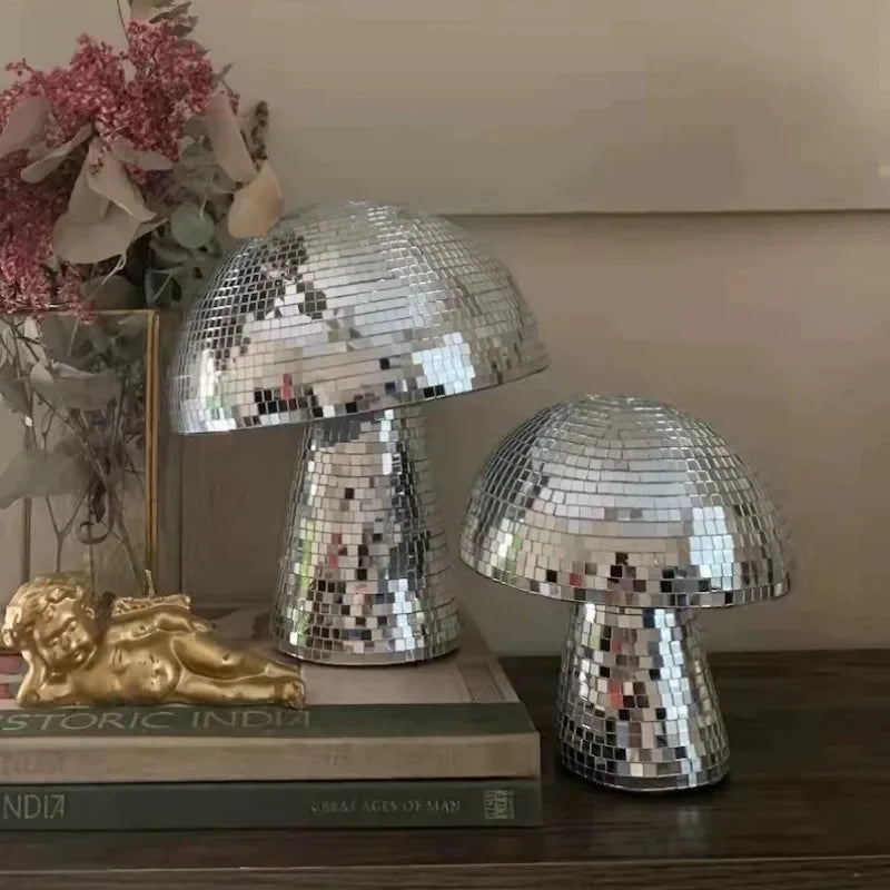 Mushroom Disco Ball Mirror Reflective Home Decoration Crafts Mushroom Ornaments Technology Bar Atmosphere Decoration Miniatures