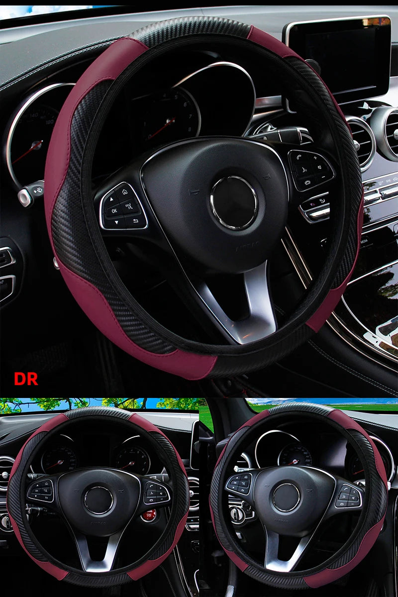 Car Steering Wheel Cover Breathable Anti Slip PU Leather Steering Covers