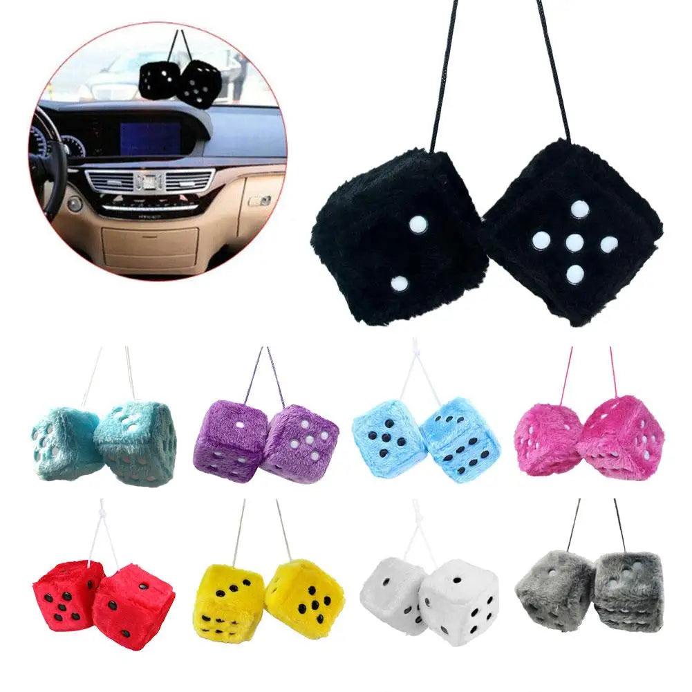 Big Long Hair Hot Stamping Dot Dice Plush Toy Cube Pendant Car Ornament Sieve Premium Automotive Accessory