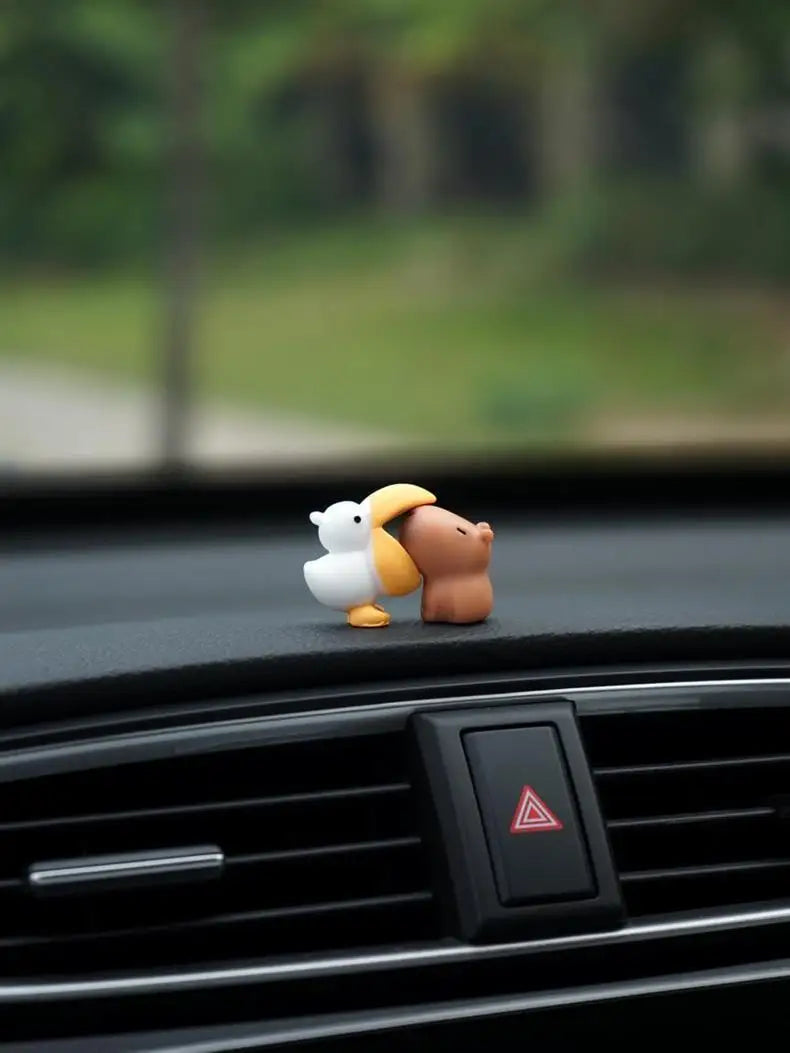 Cute Cartoon Capybara With Duck Mini Car Dashboard Ornament No Eating Colleagues Premium Automotive Accessory