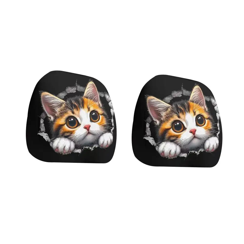 2PCS Bear Car Headrest Covers Universal Elastic Funny Printed Pillowcase