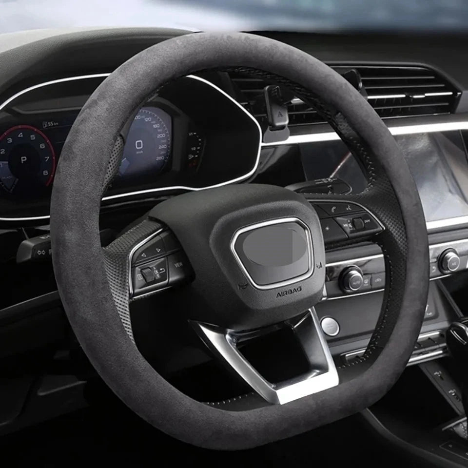 Suede Steering Wheel Cover for All Seasons Auto Ultra-thin Non-slip